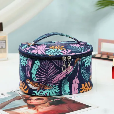 New Fashion Canvas Leaves Print Bucket Cosmetic Bag