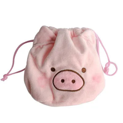 Cute Plush Pink Pig Drawstring Handle Storage Cosmetic Bag