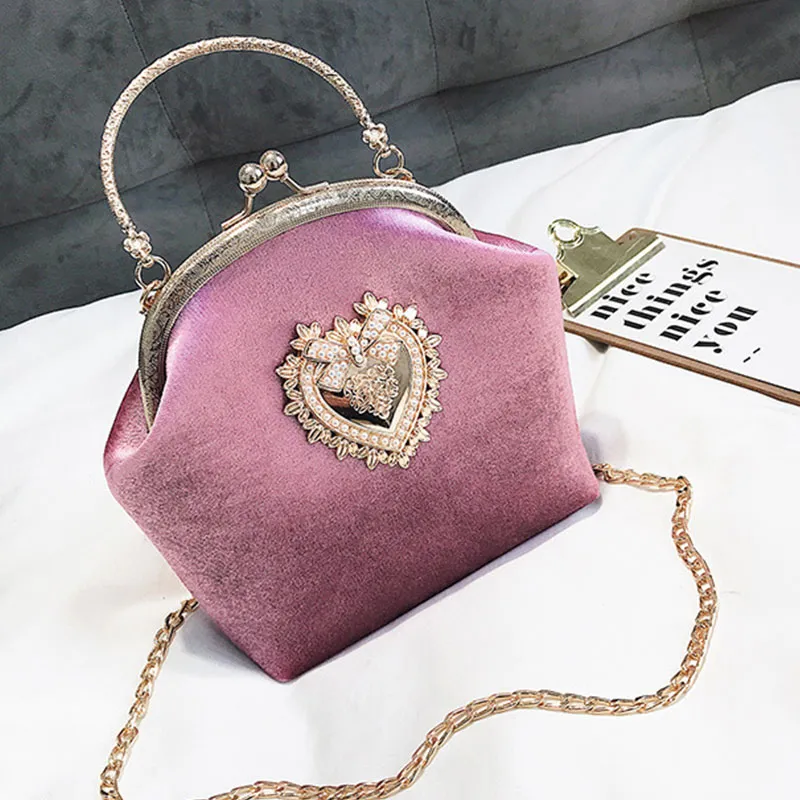 Chic Women Heart Decor Shell Shaped Clasp Handle Crossbody Bag PU