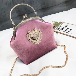 Chic Women Heart Decor Shell Shaped Clasp Handle Crossbody Bag PU