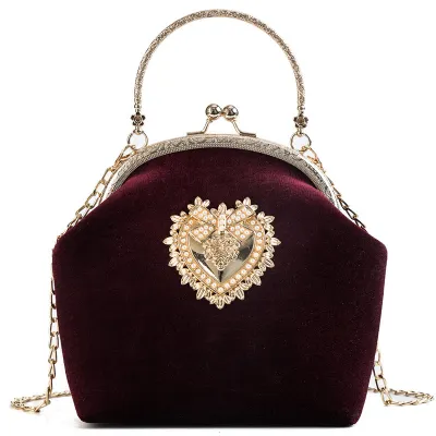 Chic Women Heart Decor Shell Shaped Clasp Handle Crossbody Bag PU