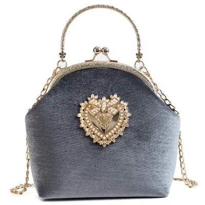 Chic Women Heart Decor Shell Shaped Clasp Handle Crossbody Bag PU