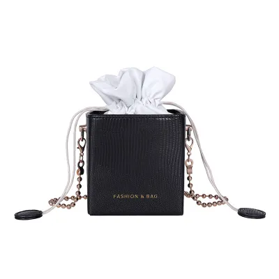 Creative Gift Box Pattern Women Drawstring Mini PU Bucket Crossbody Bag