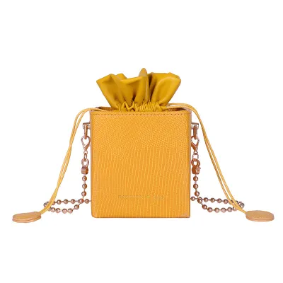 Creative Gift Box Pattern Women Drawstring Mini PU Bucket Crossbody Bag