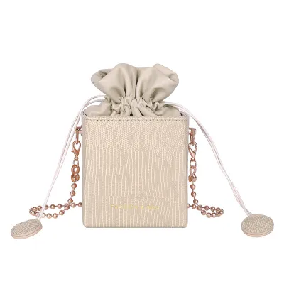 Creative Gift Box Pattern Women Drawstring Mini PU Bucket Crossbody Bag