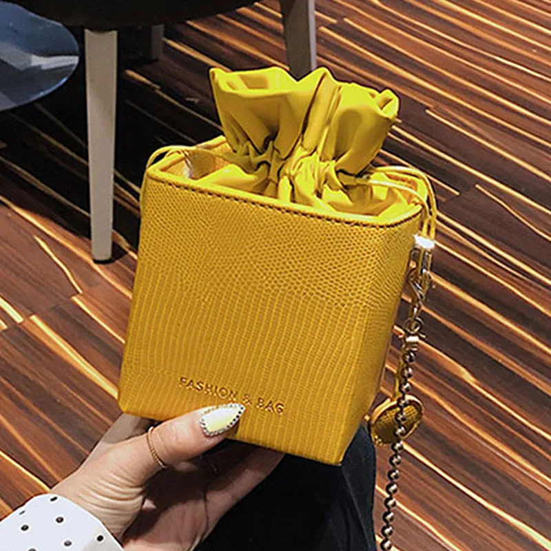 Creative Gift Box Pattern Women Drawstring Mini PU Bucket Crossbody Bag