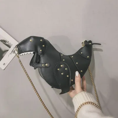 Creative Funny Dinosaur Shaped Rivet Crossbody PU Leather Messenger Bag