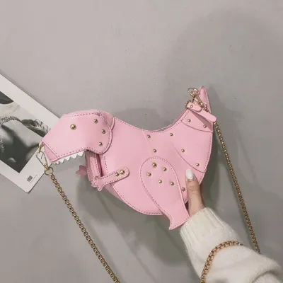 Creative Funny Dinosaur Shaped Rivet Crossbody PU Leather Messenger Bag