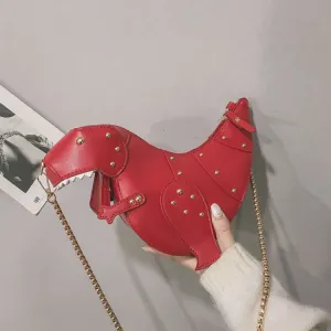 Creative Funny Dinosaur Shaped Rivet Crossbody PU Leather Messenger Bag