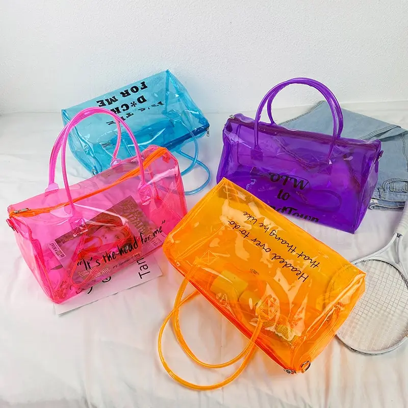 Women Clear Letter Printed PVC Shoulder Bag Simple Style