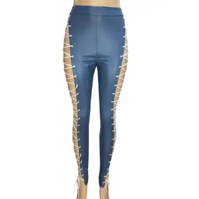 S-2XL Women Sexy Lace Up Cut Out Pants