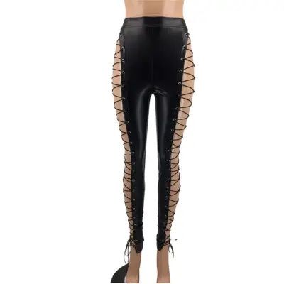S-2XL Women Sexy Lace Up Cut Out Pants