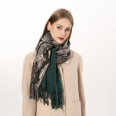 Women Winter Vintage Tassels Leopard Printed Imitation Cashmere Warm Long Shawl Scarf Wrap 70x200cm