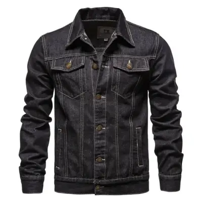 M-5XL Men Fashion Solid Color Long Sleeve Denim Jacket with Lapel Collar