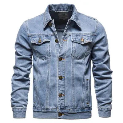 M-5XL Men Fashion Solid Color Long Sleeve Denim Jacket with Lapel Collar