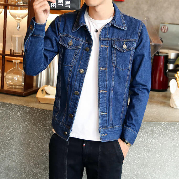 Wholesale M-5XL Men Casual Solid Color Long Sleeve Denim Jacket