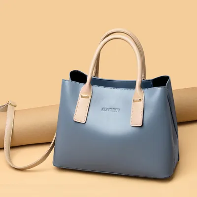 Women Simple Classic Color Blocking Large Capacity Shoulder Tote Handle Bag