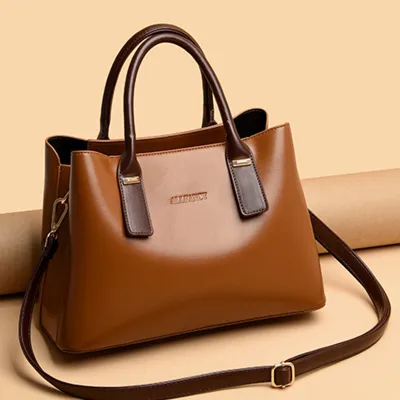 Women Simple Classic Color Blocking Large Capacity Shoulder Tote Handle Bag