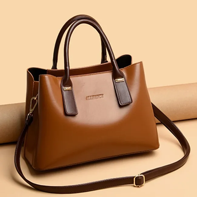 Women Simple Classic Color Blocking Large Capacity Shoulder Tote Handle Bag