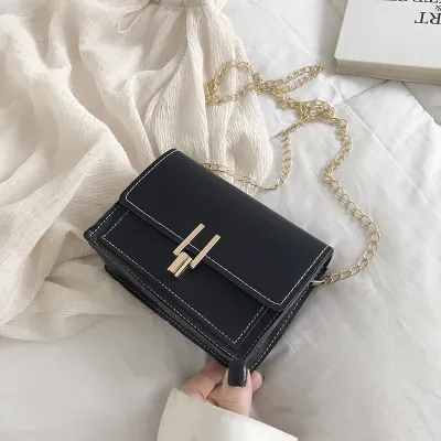 Women Color Blocking Metal Chain Square Crossbody Bag PU Leather Small