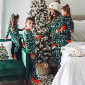 Creative Christmas Color Blocking Graphic Printed Two-piece Parent-child Pajamas Set