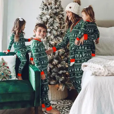 Creativity Christmas Color Blocking Graphic Printed Two-piece Parent-child Pajamas