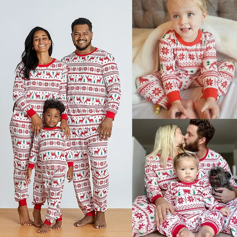 Creative Christmas Snowflake Color Blocking Graphic Print Two Piece Parent-child Pajamas