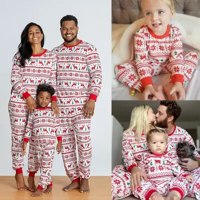 Creative Christmas Snowflake Color Blocking Graphic Print Two Piece Parent-child Pajamas
