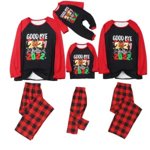 Creative Christmas Color Blocking Letter Printing Plaid Two-piece Parent-child Pajamas
