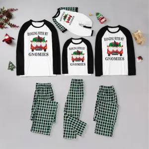 Casual Santa Claus Car Printing Green Plaid Color Blocking Round Neck Two-piece Parent-child Pajamas Set