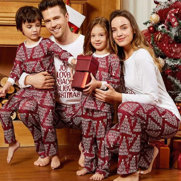 Casual Christmas Letter Printing Color Blocking Round Neck ​Two-piece Parent-child Pajamas