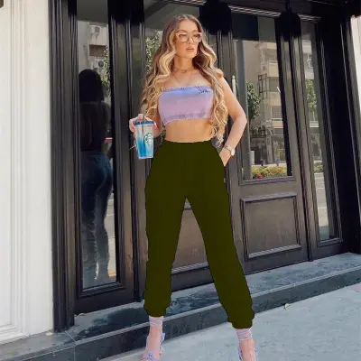 S-2XL Women Winter Casual Fleece-Lined Thicken Solid Color High-Waisted Jogger Pants Sweatpants