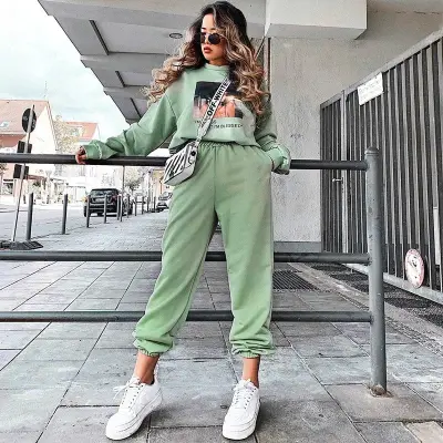 S-2XL Women Winter Casual Fleece-Lined Thicken Solid Color High-Waisted Jogger Pants Sweatpants