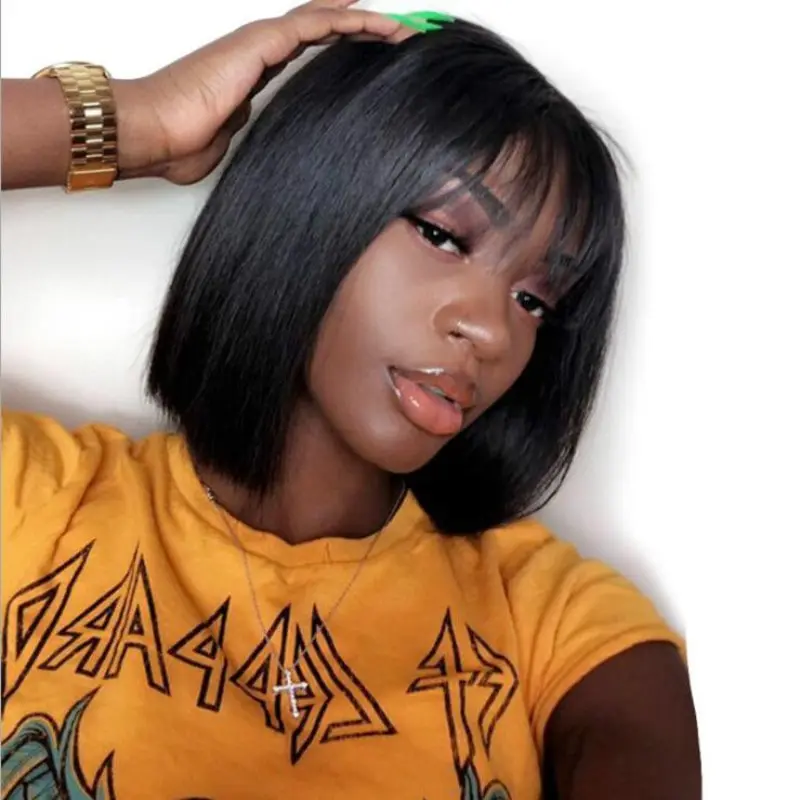 Women Basic Air Bangs Short Straight Wig
