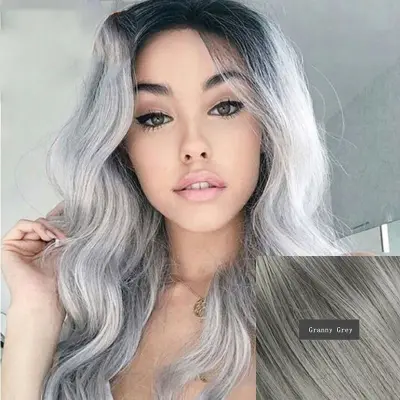Women Edgy Central Parting Black Gradient Granny Grey Wave Design Long Wig