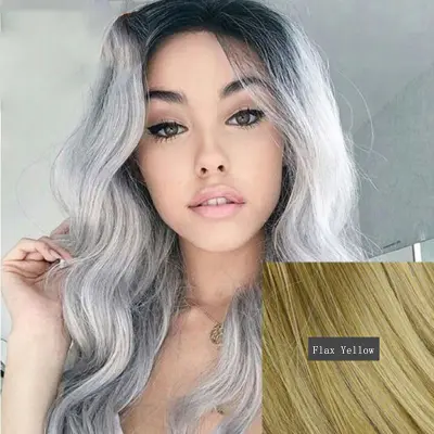 Women Edgy Central Parting Black Gradient Granny Grey Wave Design Long Wig