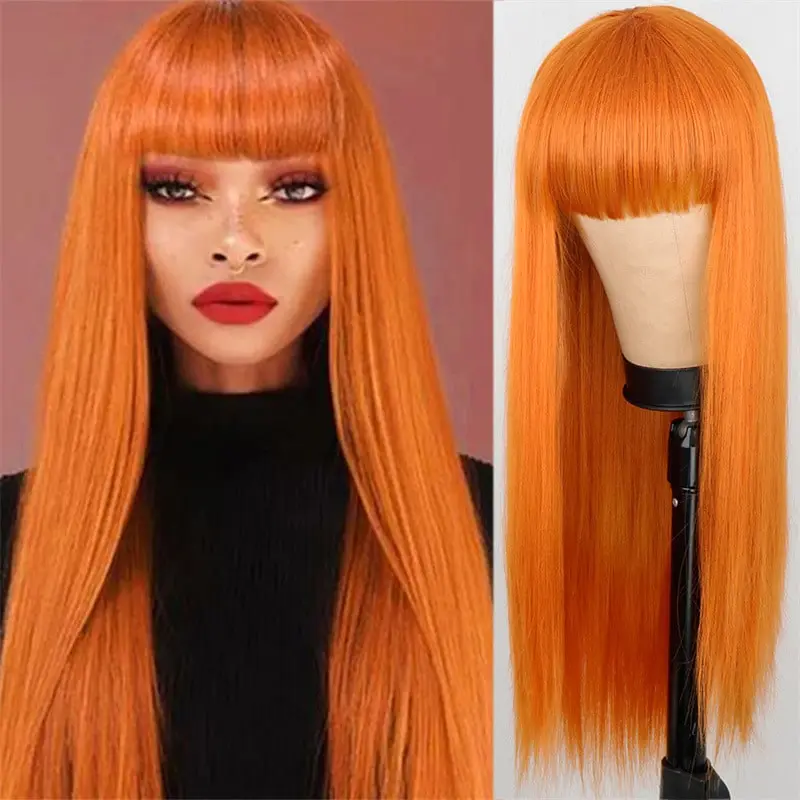 Women Exotic Edgy Air Bangs Long Straight Wig Can Be Dyed
