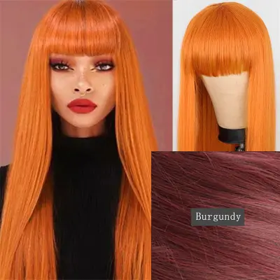 Women Exotic Edgy Air Bangs Long Straight Wig Can Be Dyed