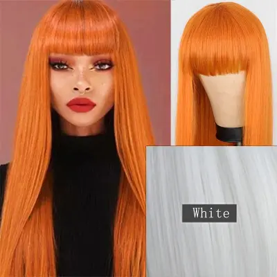 Women Exotic Edgy Air Bangs Long Straight Wig Can Be Dyed