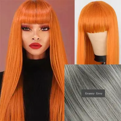 Women Exotic Edgy Air Bangs Long Straight Wig Can Be Dyed