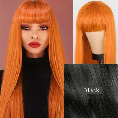 Women Exotic Edgy Air Bangs Long Straight Wig Can Be Dyed
