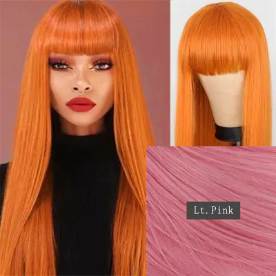 Women Exotic Edgy Air Bangs Long Straight Wig Can Be Dyed