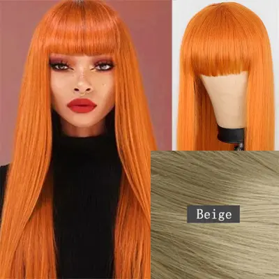 Women Exotic Edgy Air Bangs Long Straight Wig Can Be Dyed