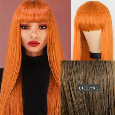 Women Exotic Edgy Air Bangs Long Straight Wig Can Be Dyed
