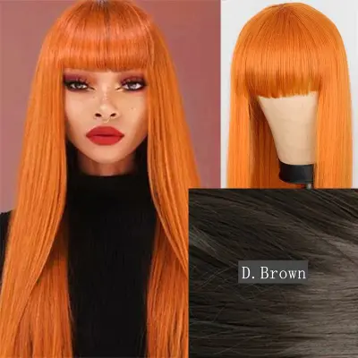 Women Exotic Edgy Air Bangs Long Straight Wig Can Be Dyed