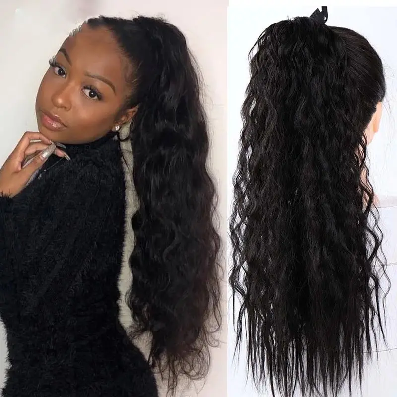 Women Edgy Fluffy Curly Strap-on Long Ponytail Wig