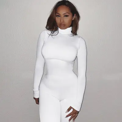 Women Basic Solid Color Long Sleeve Turtle Neck Jumpsuits