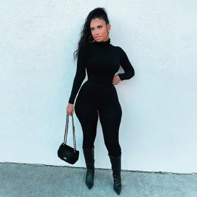 Women Basic Solid Color Long Sleeve Turtle Neck Jumpsuits
