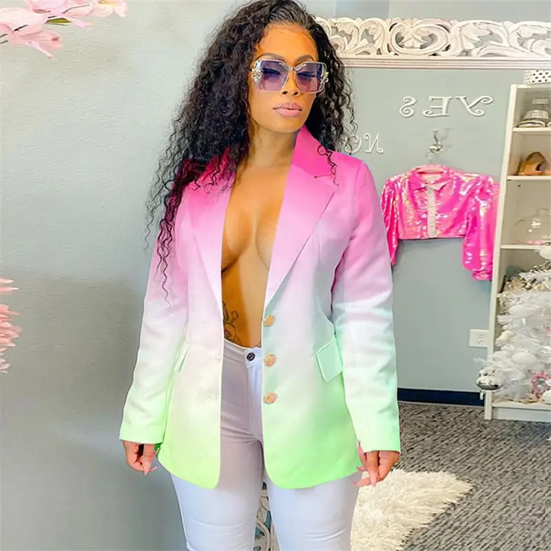Women Office Long Sleeve Lapel Single-breasted Pocket Gradient Blazer