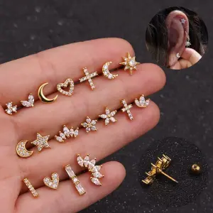 Women's Creative Geometric Design Zircon Decorative Alloy Piercing Ear Bone Studs